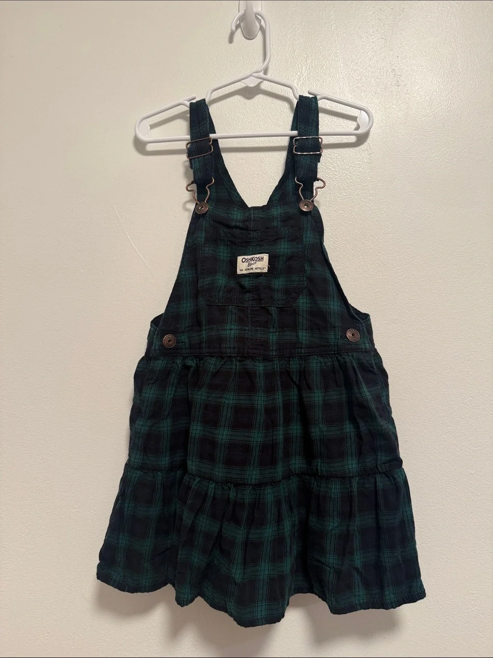 OshKosh B'gosh Dark Green and Black Plaid Overall Dress